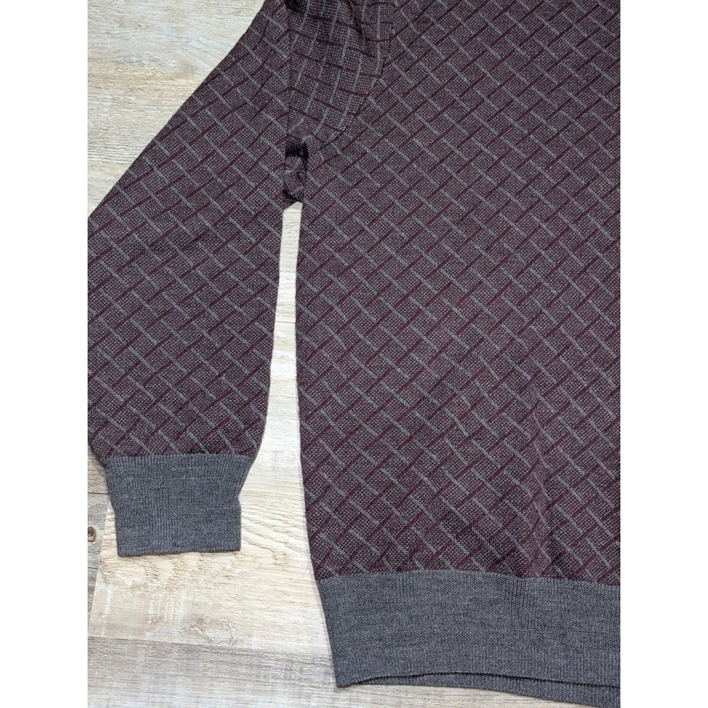 Jos A Bank Mens Burgundy Grey Diamond Pattern Merino Wool 1/4 Zip Sweater L - Picture 6 of 11
